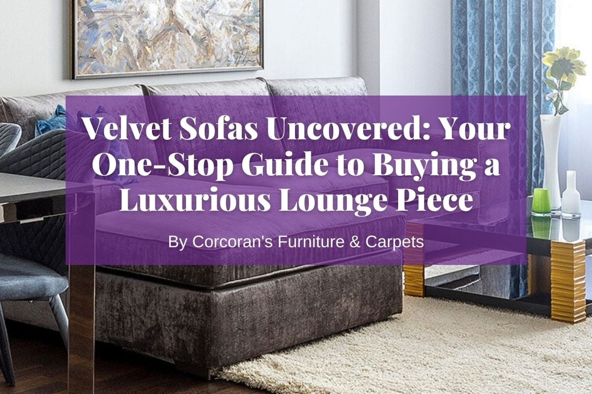 Silver velvet L shaped sofa.