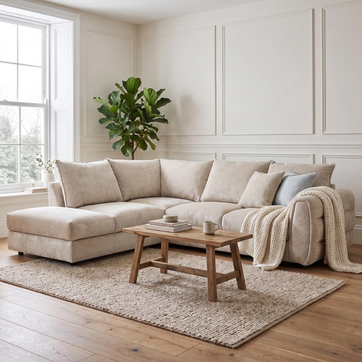 Denzel 3 Seater Cream Fabric Corner Sofa with Chaise