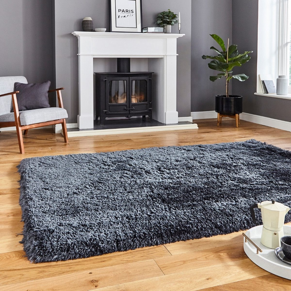 Polar Charcoal Shag Rug
