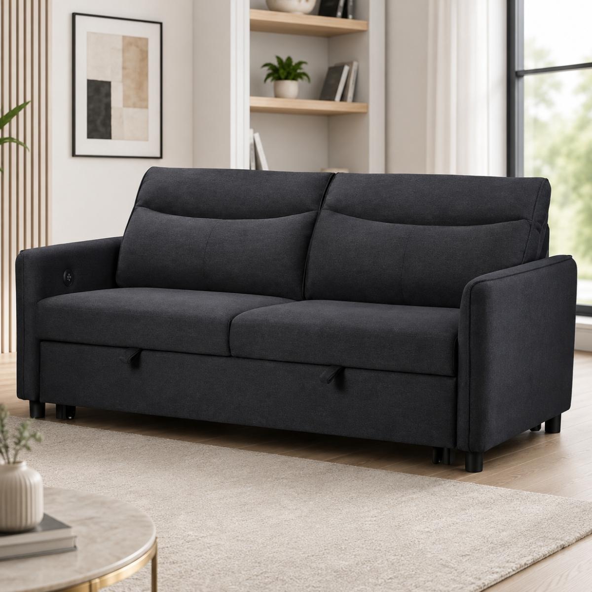 Sheila Dark Grey Sofa Bed with pull-out bed extended