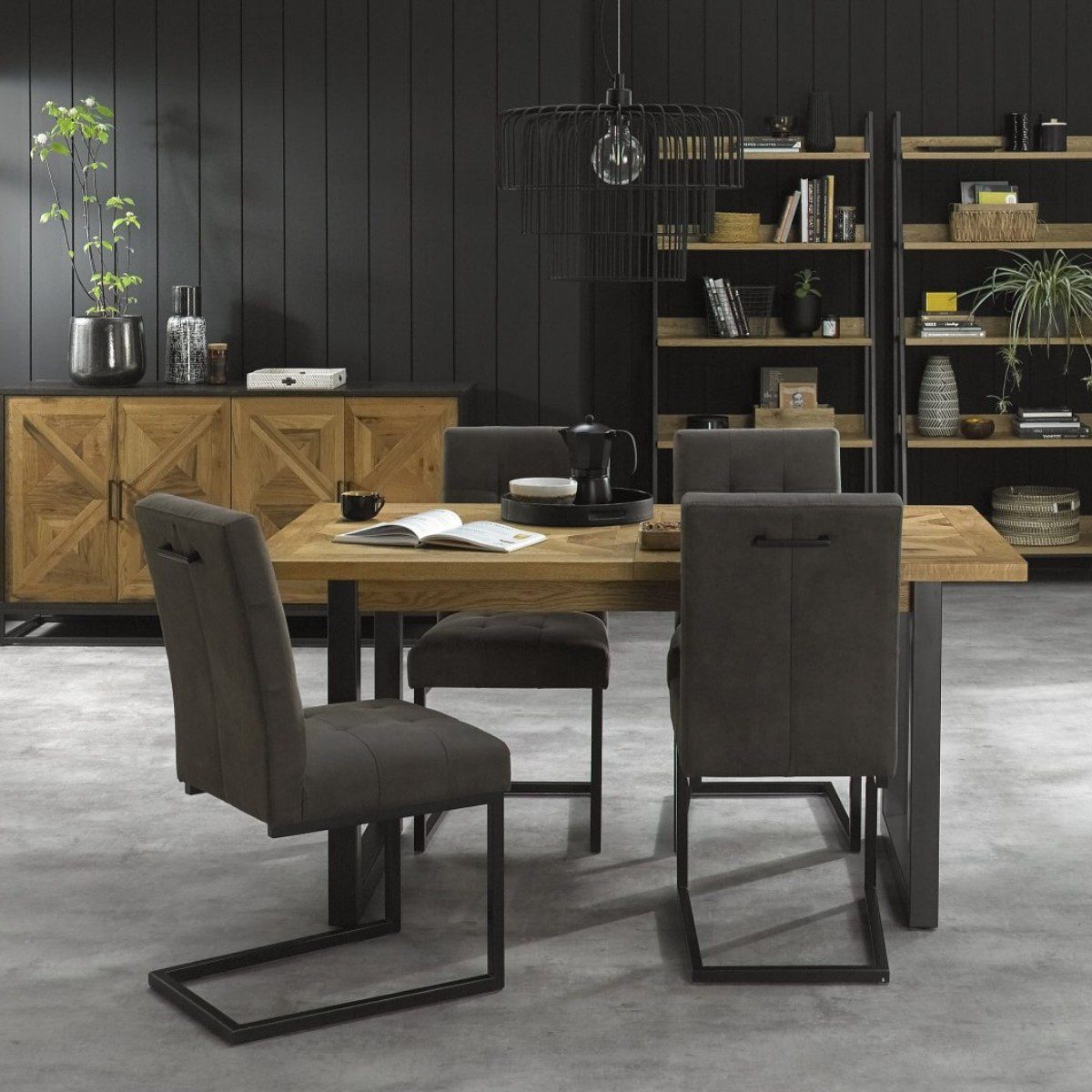 Inishmore Oak and Metal Extending Dining Table