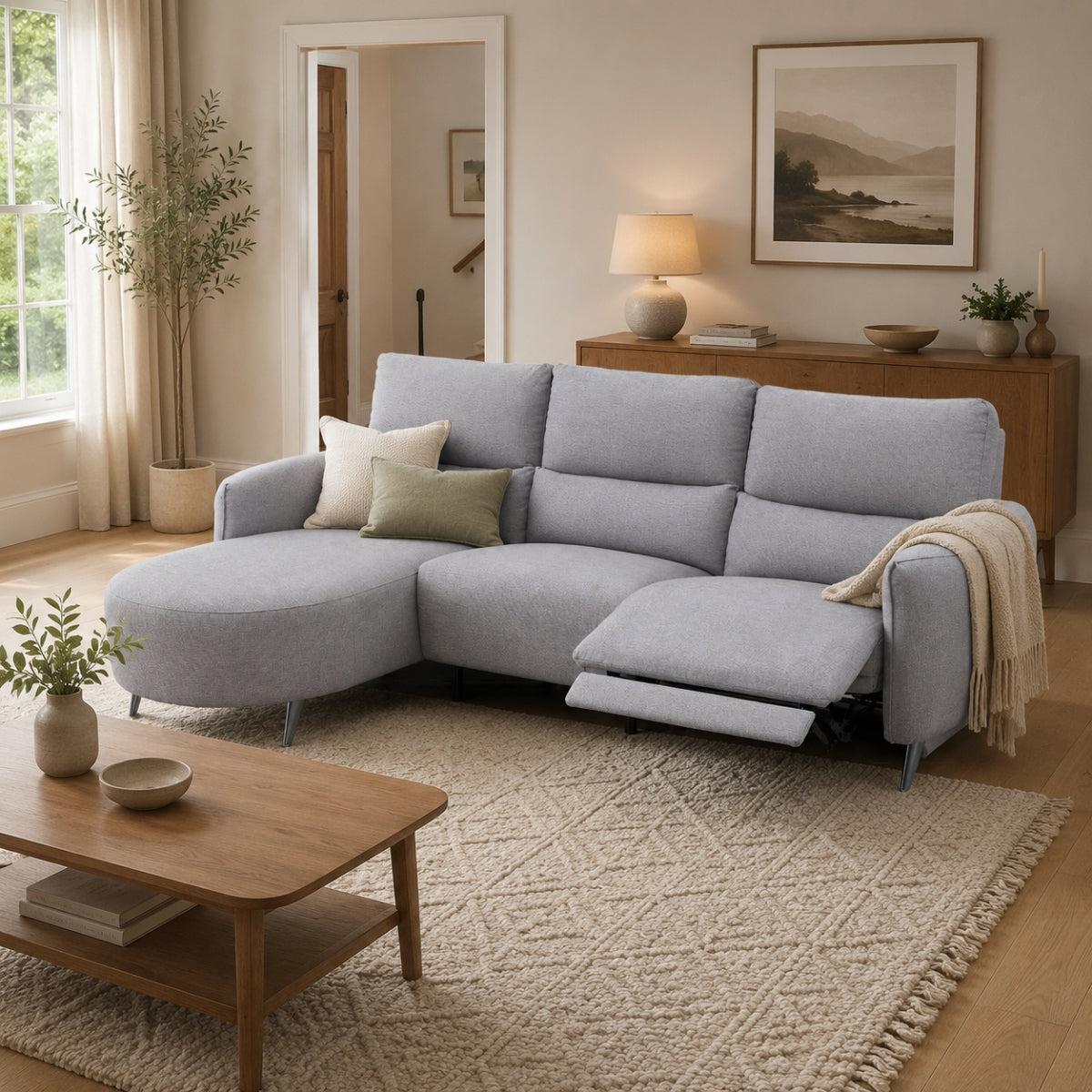 Aoife Grey Fabric 3 Seater Chaise Sofa - 11