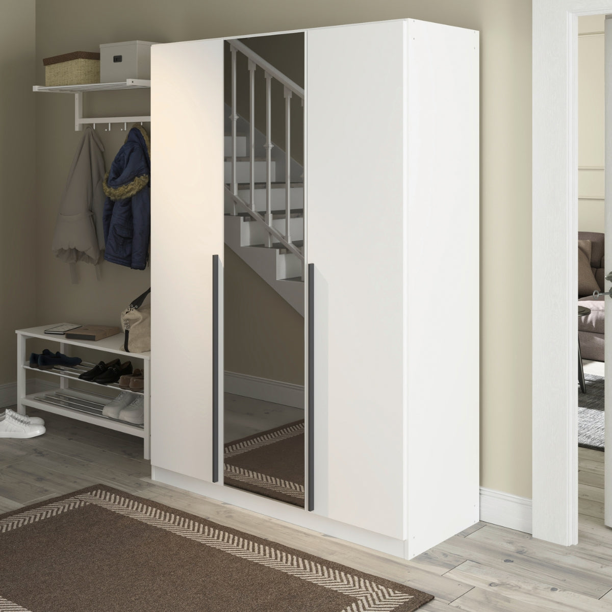Archie white wardrobe with a mirror in a room setting