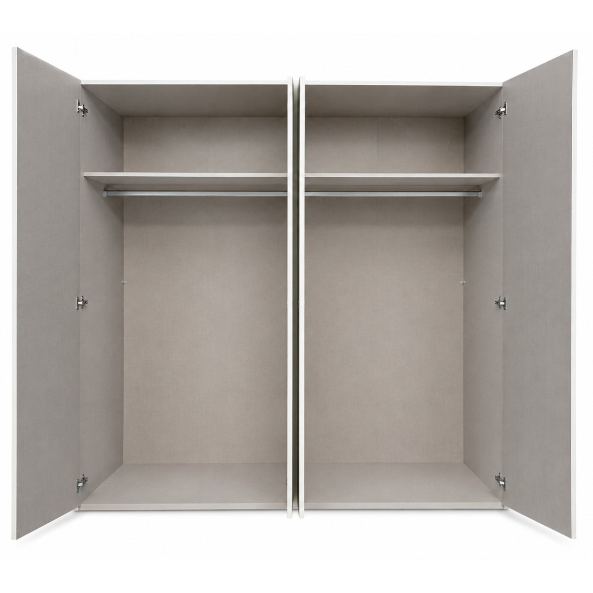 Archie empty beige wardrobe with open doors on a white background