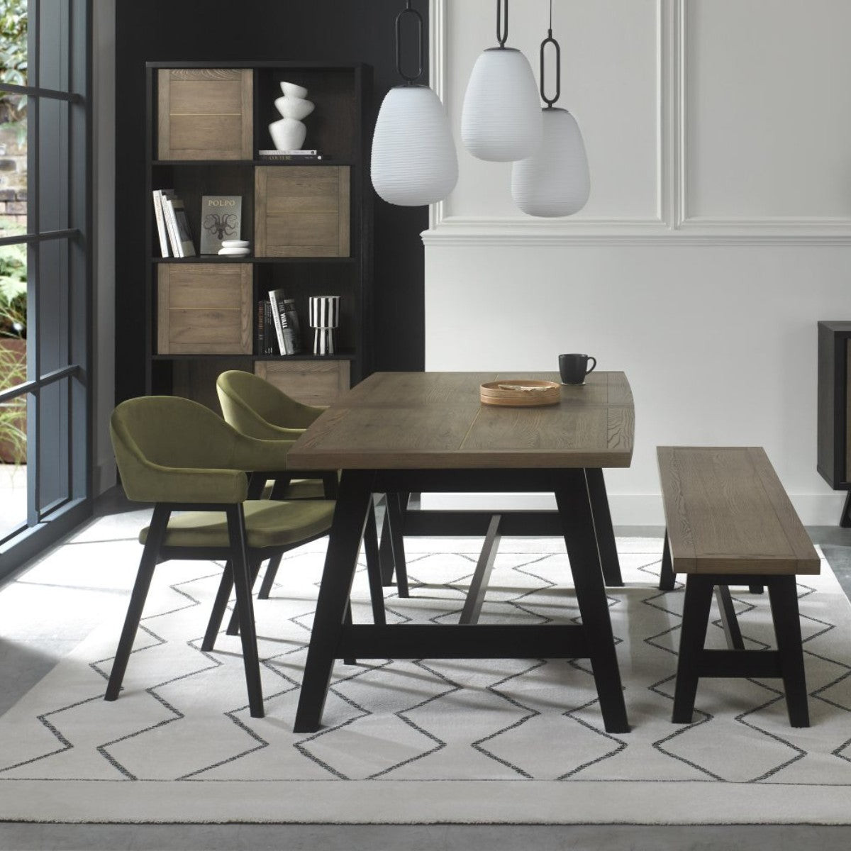 Chambery Weathered Oak Curved Back Dining Chair Green- 5