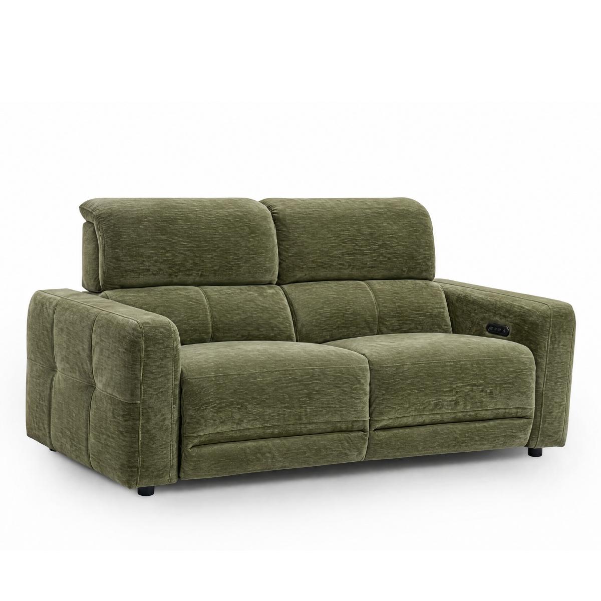 Carnegie green reclining loveseat sofa with a textured fabric, shown from a three-quarter angle on a white background.