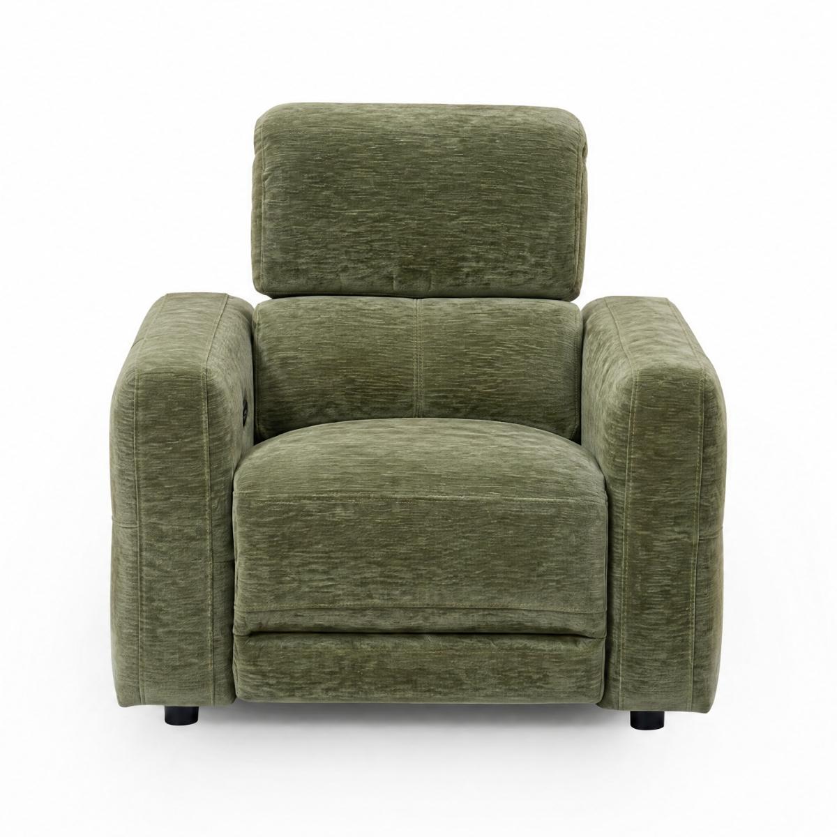 Carnegie upholstered armchair in textured green fabric, shown from the front against a plain white background.