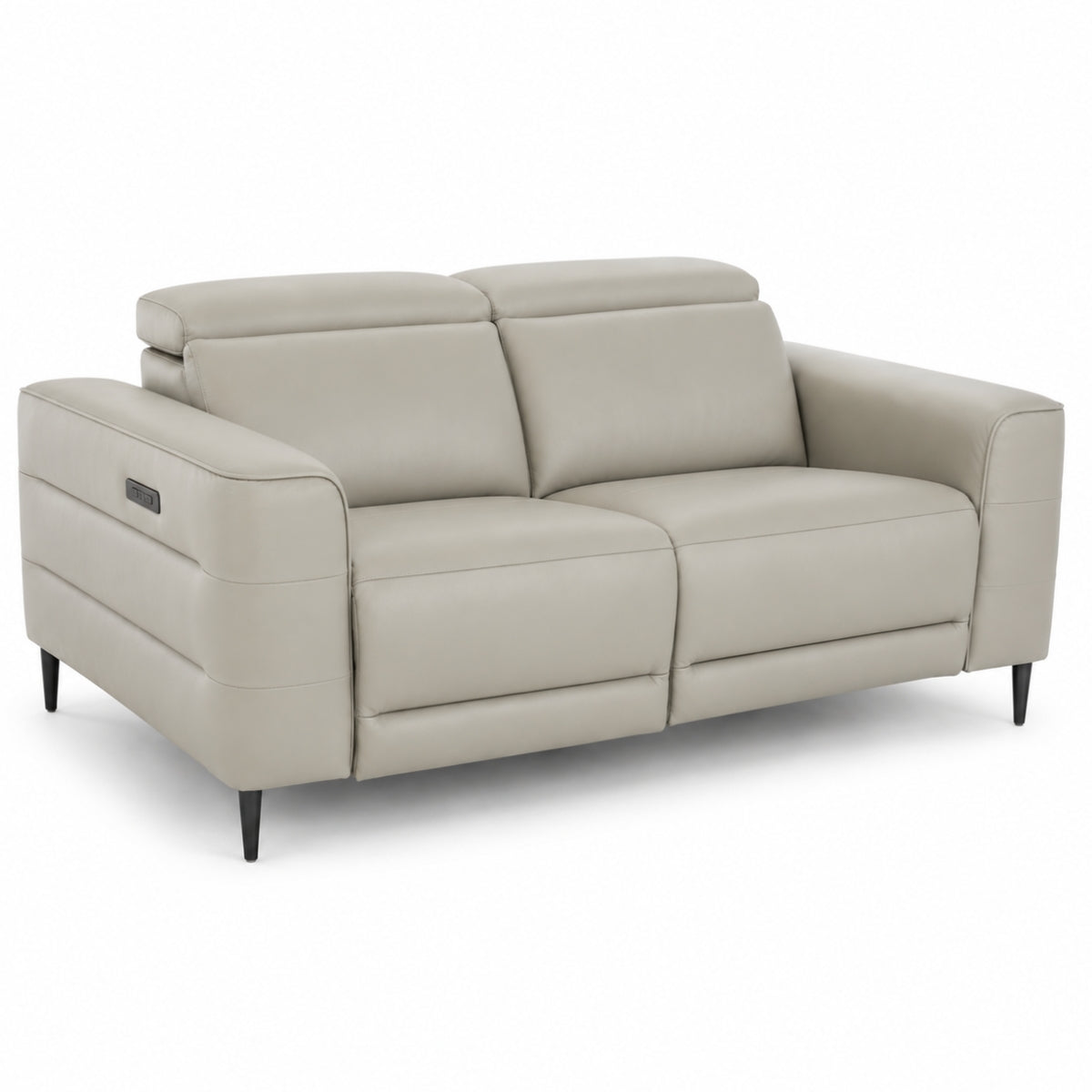 Cassara light grey leather sofa on a white background.