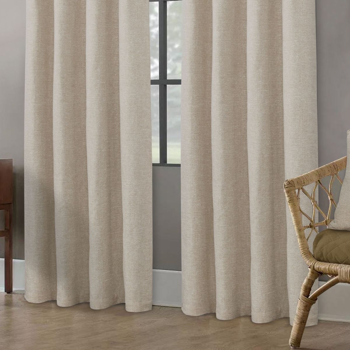 Clayton Beige Eyelet Curtains with Blackout Lining - 2