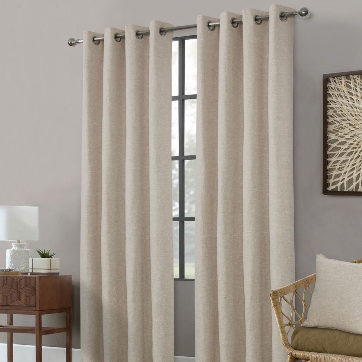 Clayton Beige Eyelet Curtains with Blackout Lining - 3