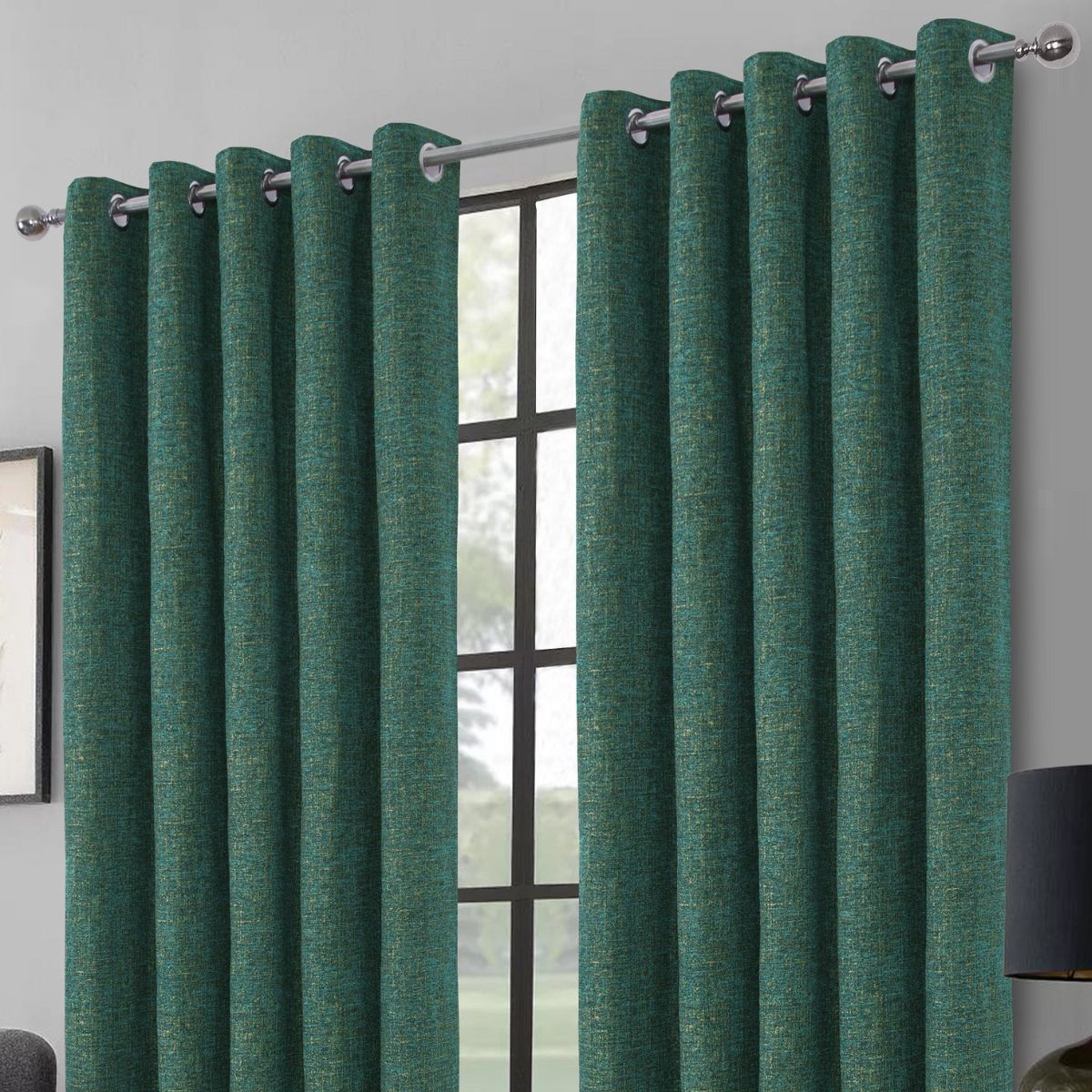 Clayton Ready-Made Eyelet Iris Green Blackout Curtains
