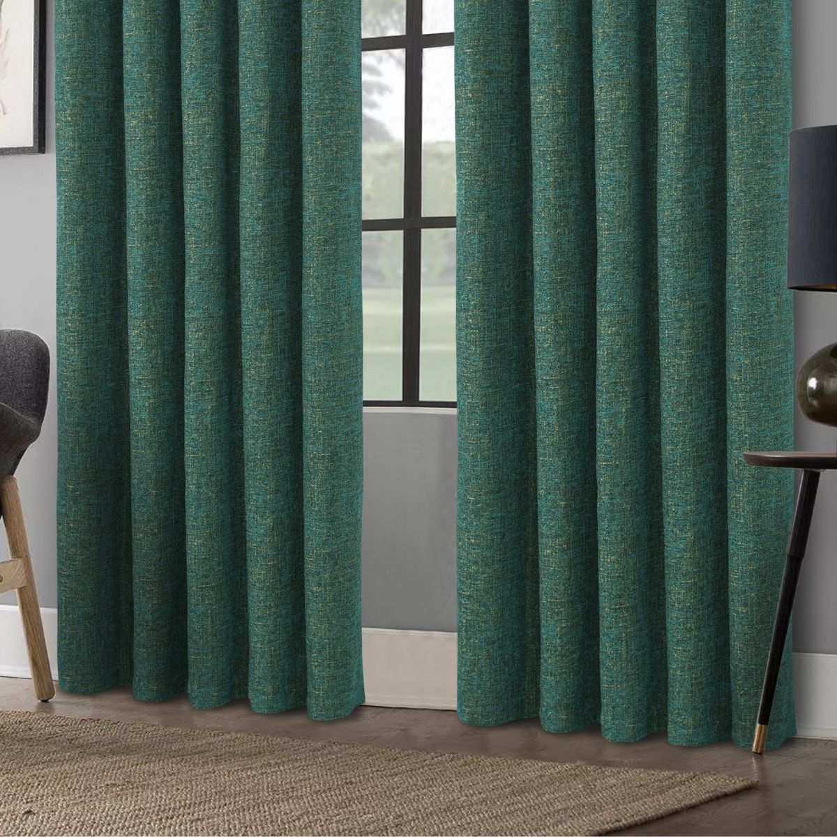 Clayton Readymade Iris Green Blackout Eyelet Curtains - 2