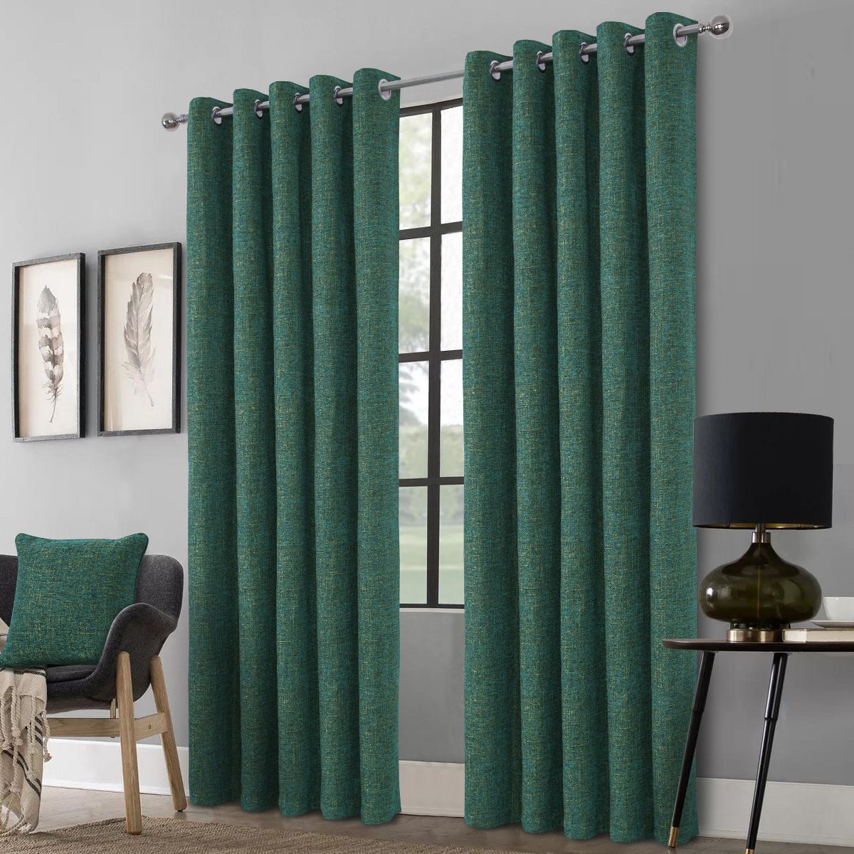 Clayton Readymade Iris Green Blackout Eyelet Curtains - 3