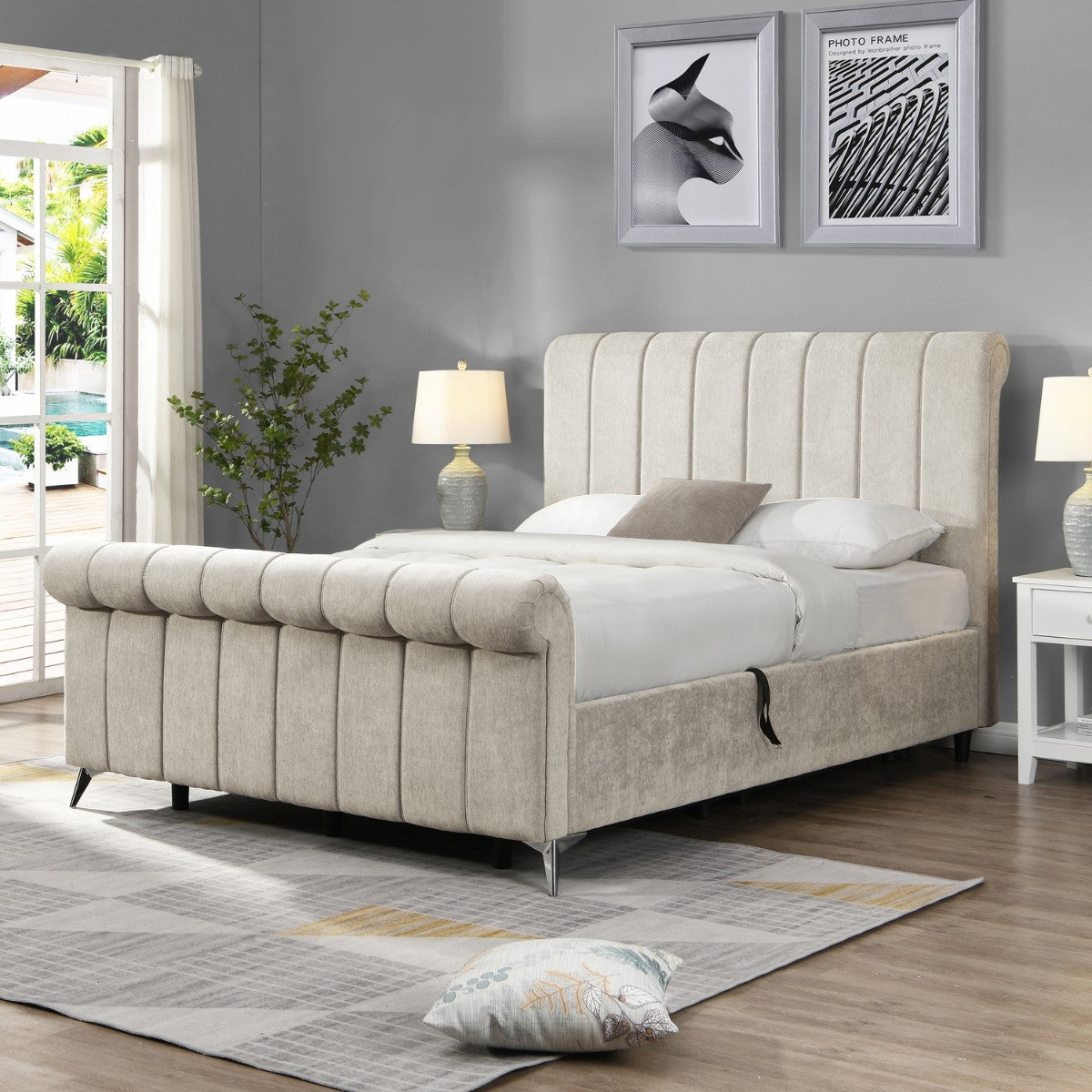 Corona Side Gas Lift Velvet Bed Beige - 2