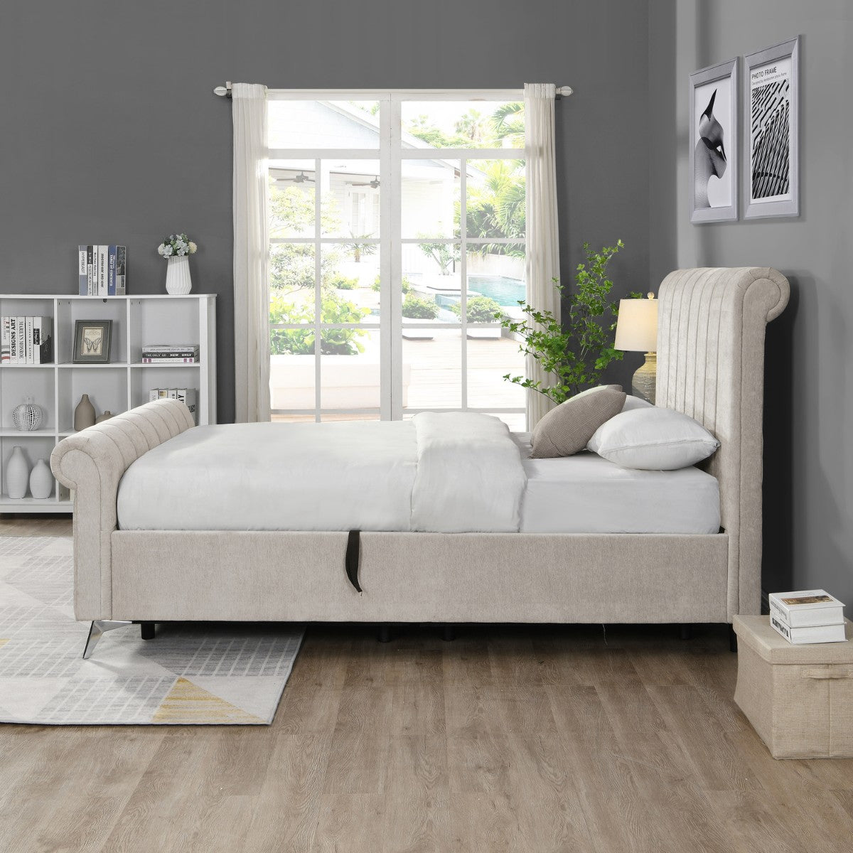 Corona Side Gas Lift Velvet Bed Beige - 3