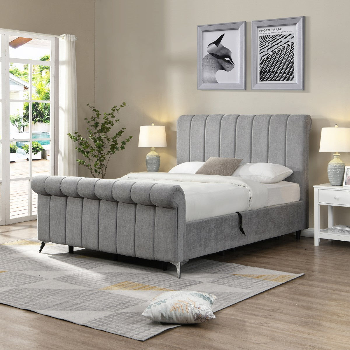 Corona Side Gas Lift Velvet Bed Grey - 2
