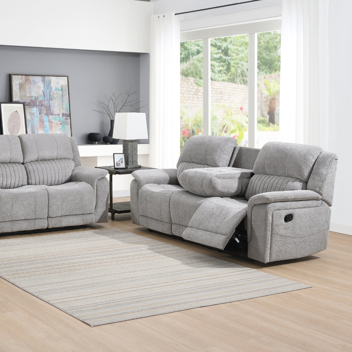 Delphine Grey Fabric 3 Seater Manual Recliner Sofa - 2