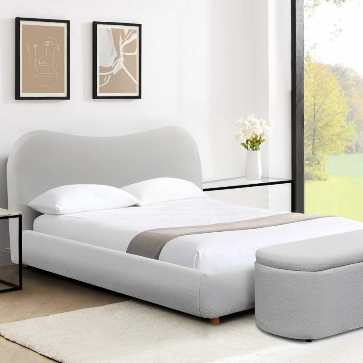 DingleCurvedUpholsteredBedFrameGrey-2