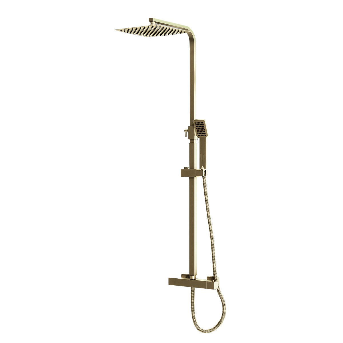 Elliot Brushed Brass Square Rigid Riser Shower - 1
