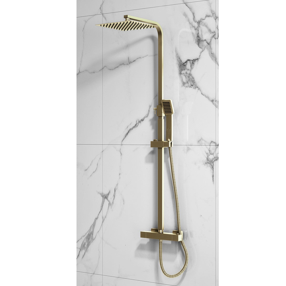 Elliot Brushed Brass Square Rigid Riser Shower - 2
