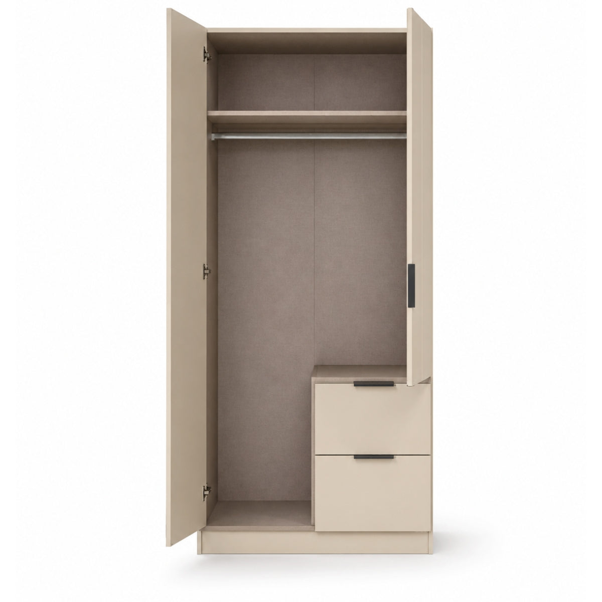 Emerson beige wardrobe with open doors on a white background