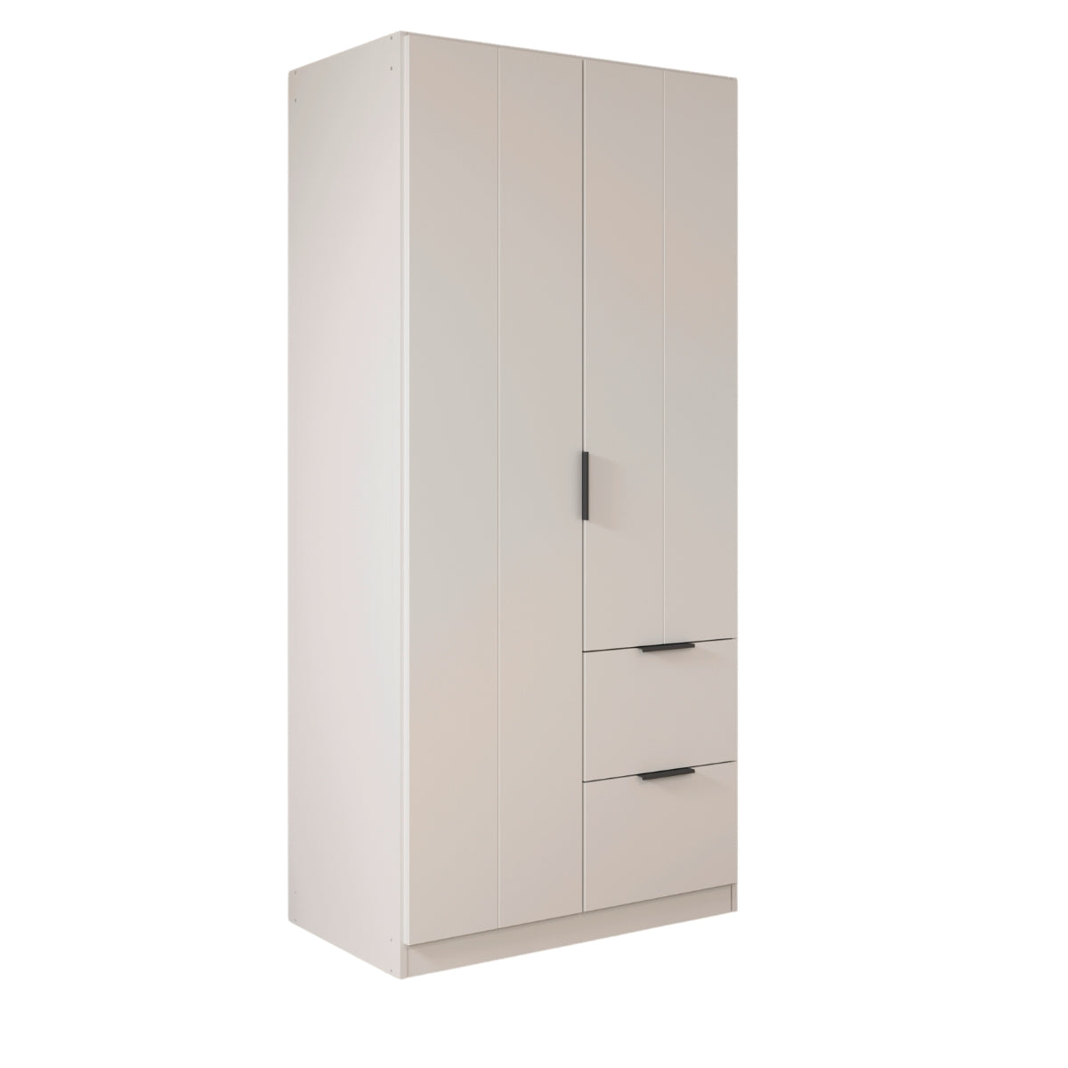 Emerson white wardrobe with two doors and two drawers on a white background