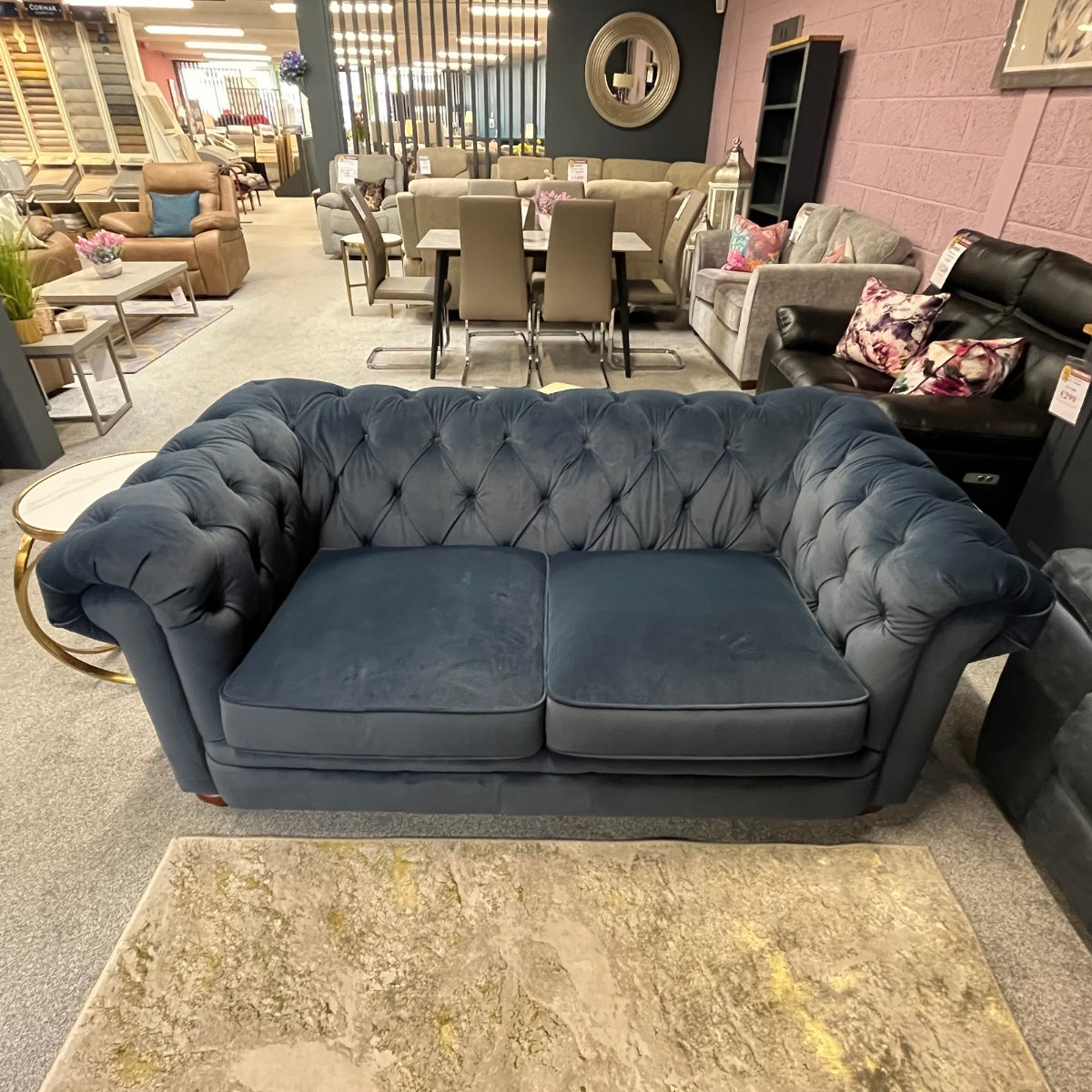 Emery Blue Velvet Chesterfield 2 Seater Sofa