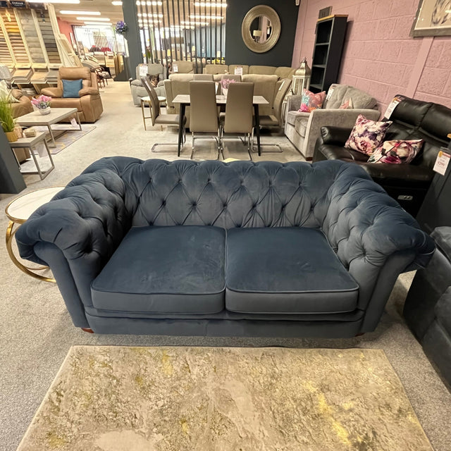 Emery Blue Velvet Chesterfield 2 Seater Sofa