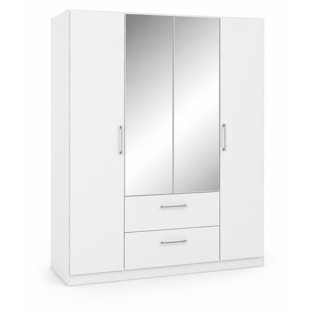 Ennis white wardrobe with mirror and drawers on a white background