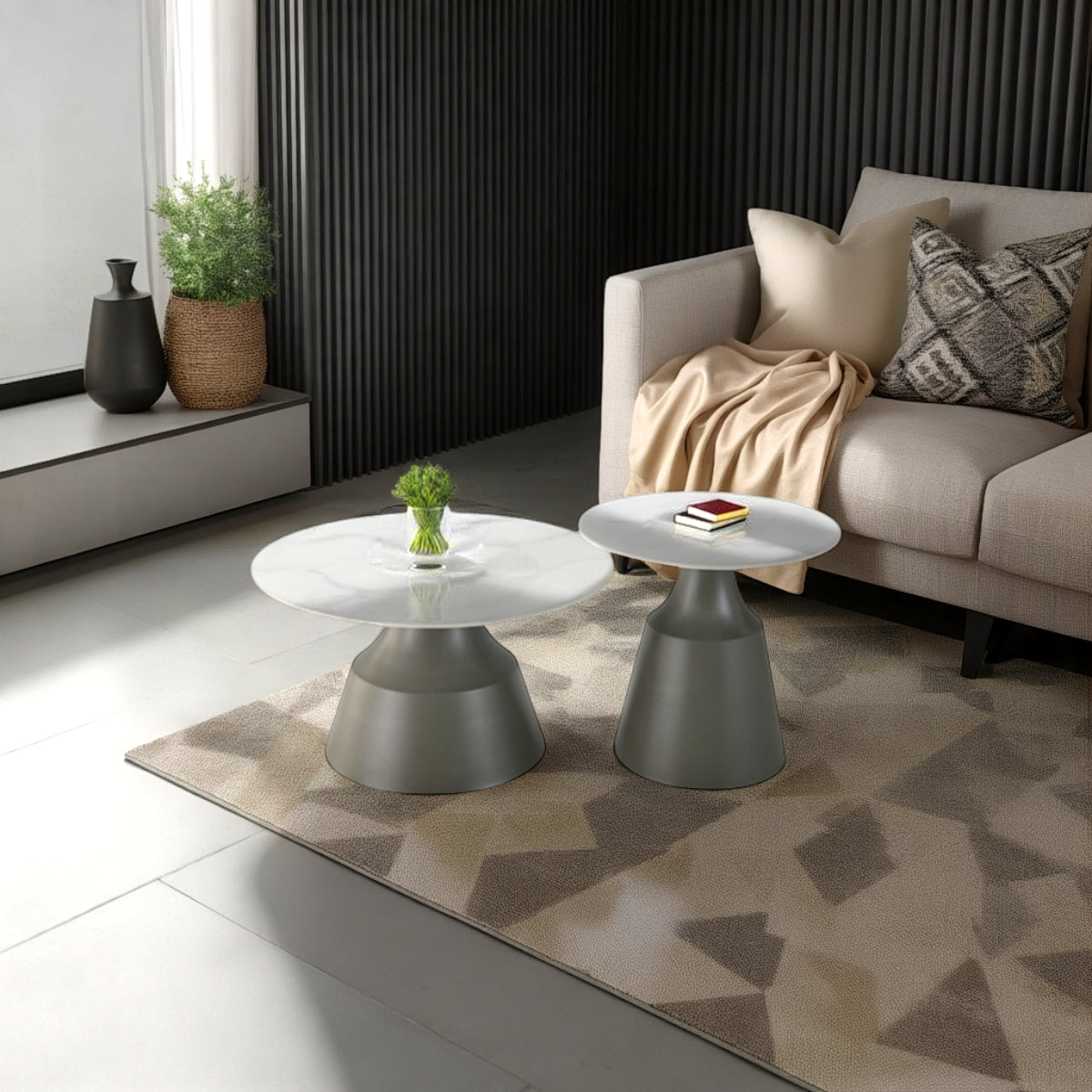 Finch Modern Round Grey Coffee Table Set