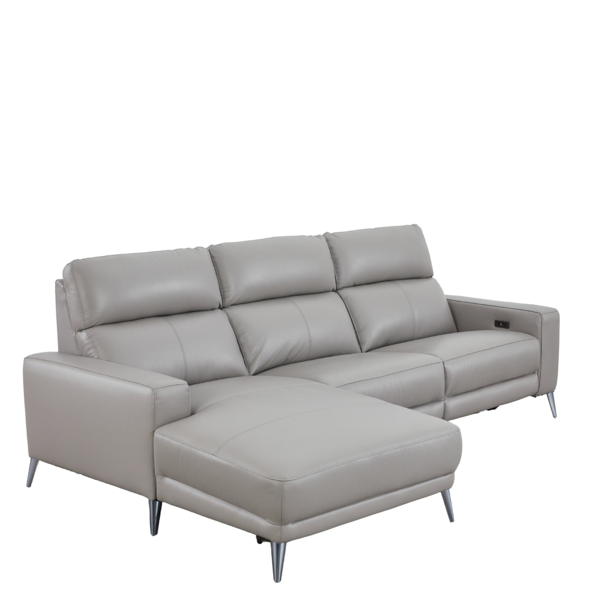 Fionn Grey Leather 3 Seater Chaise Sofa - 3