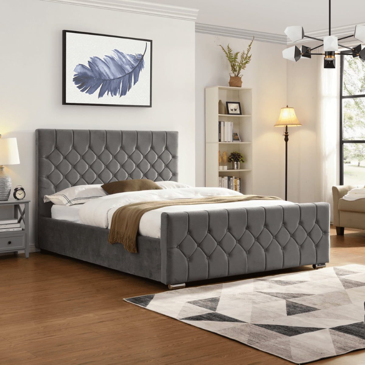 Galway Grey Velvet Bed 1