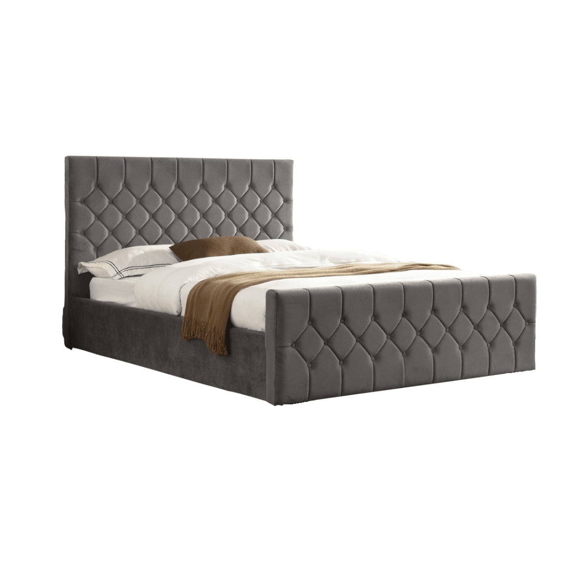 Grey Velvet Upholstered Bed