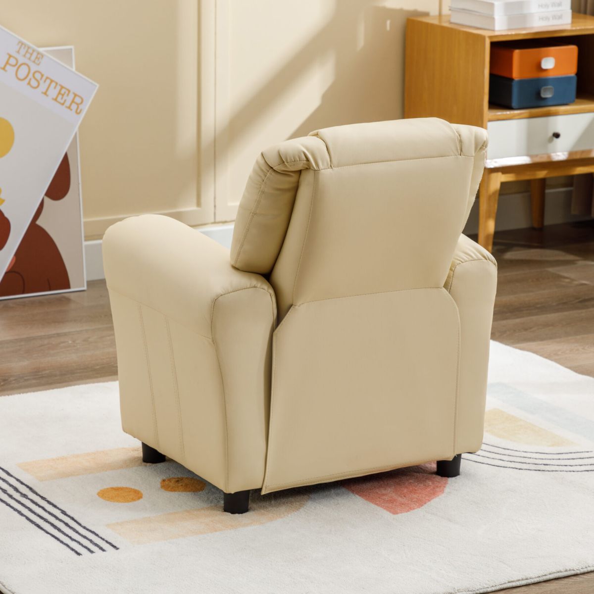 Kids Recliner Chair with Cup Holder Beige - 3