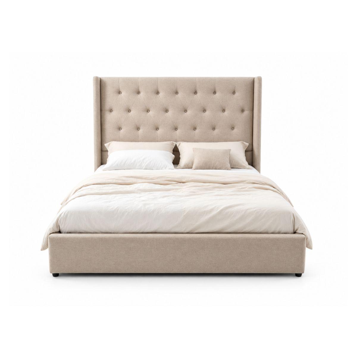 Mansfield Cream Fabric Buttoned Ottoman Storage Bed