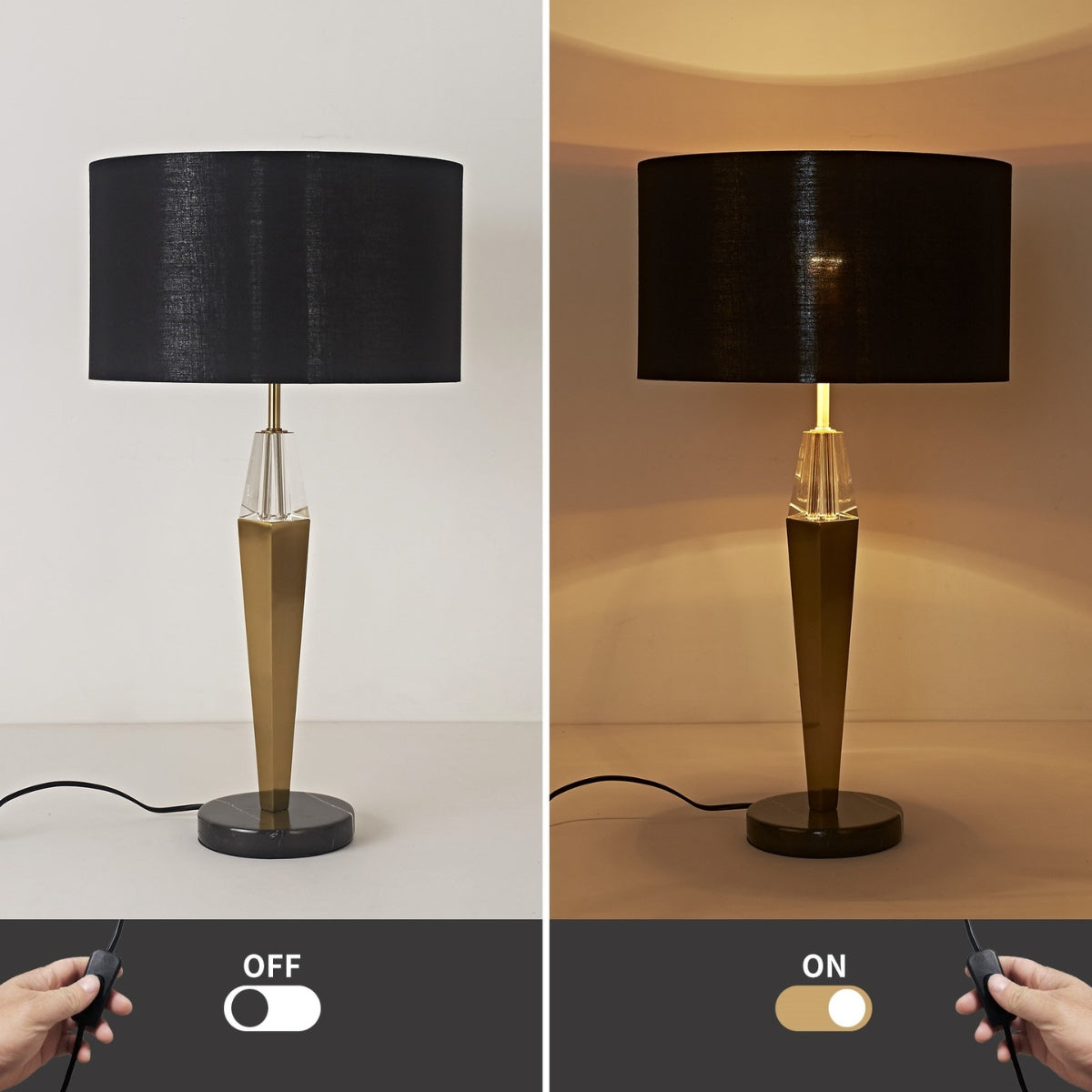ModernBlackandGoldBedsideTableLampwithMarbleBase-10