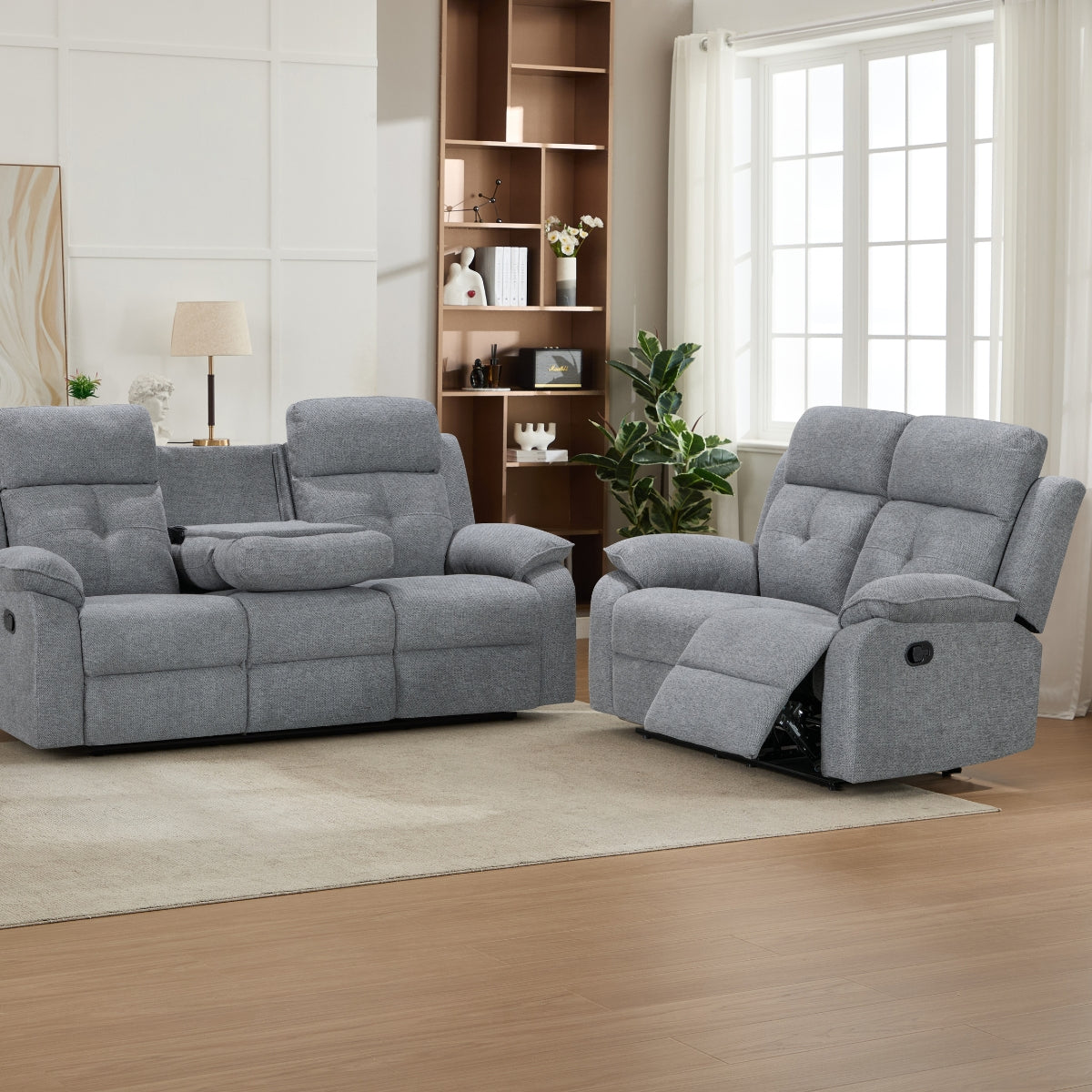 Nebula Grey Fabric 2 Seater Recliner Sofa - 4