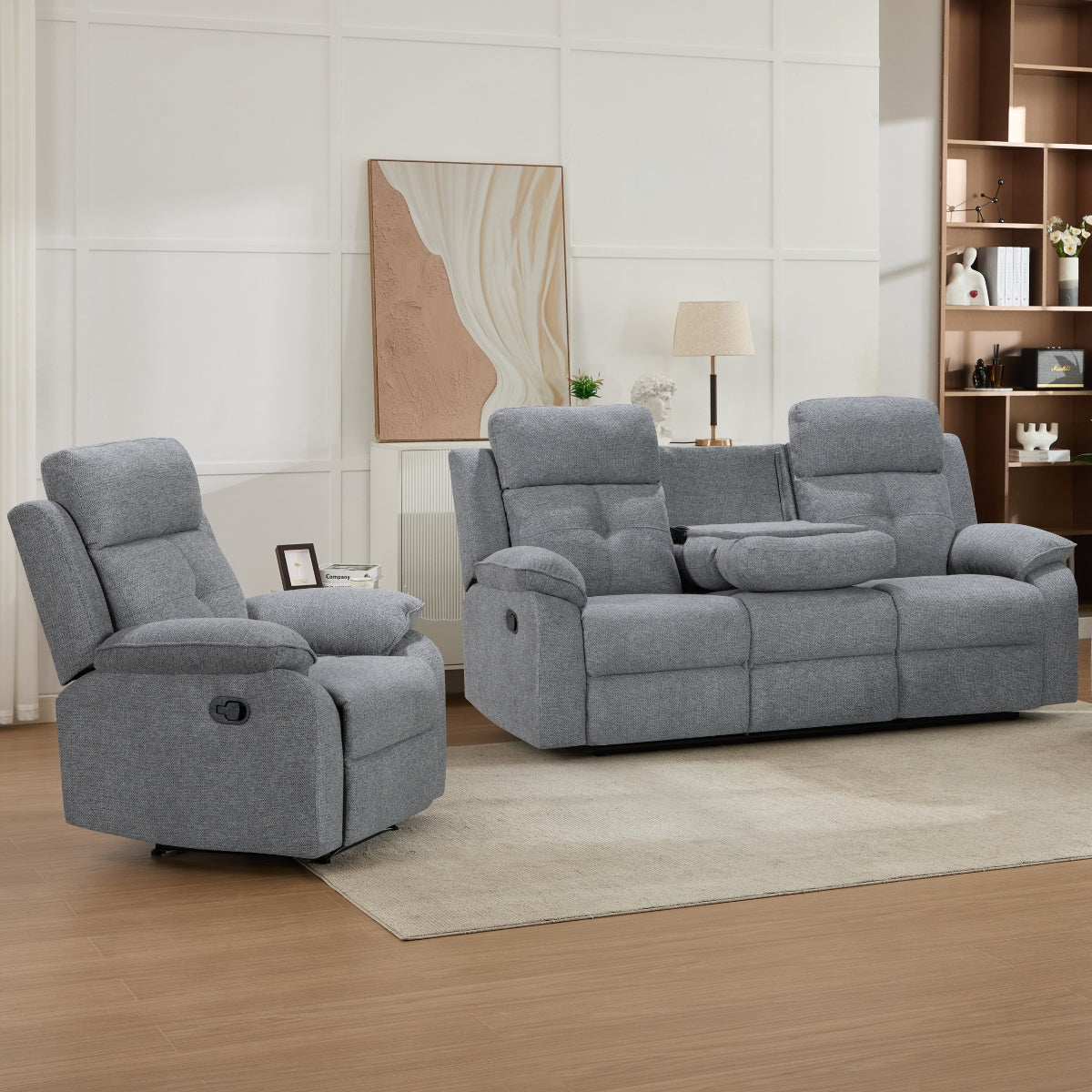 Nebula Grey Fabric 3 Seater Recliner Sofa - 5