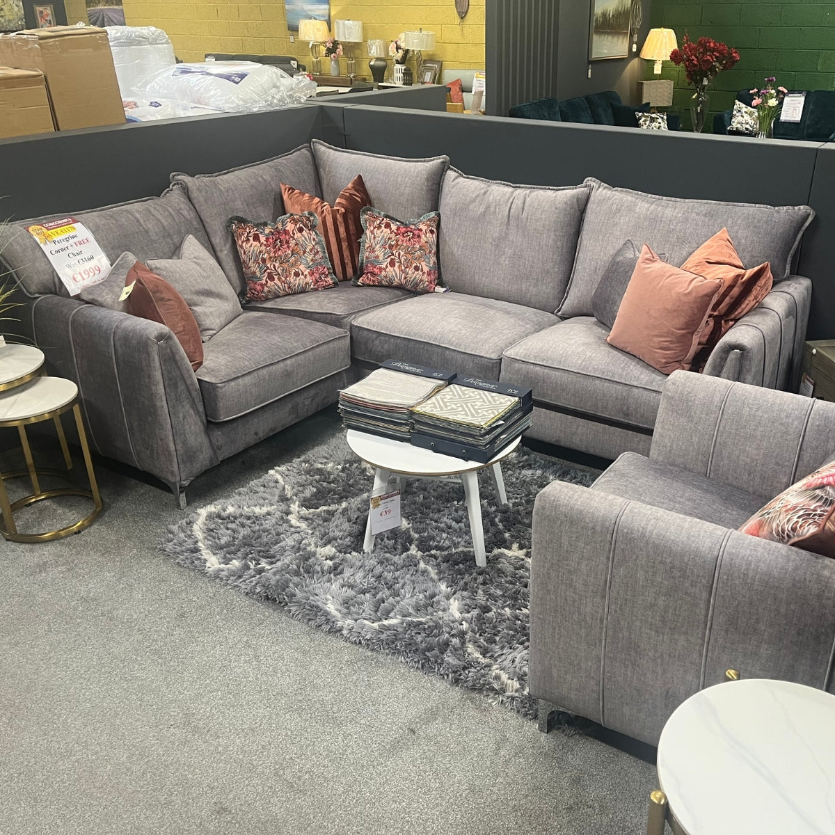 Peregrine Vogue Silver Corner Sofa and Chair Set - Floor Model