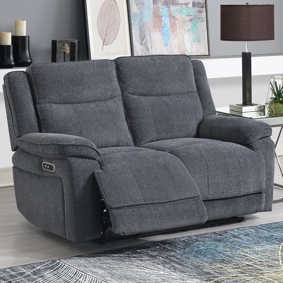 Plymouth Grey Fabric 2 Seater Powered Recliner - 2