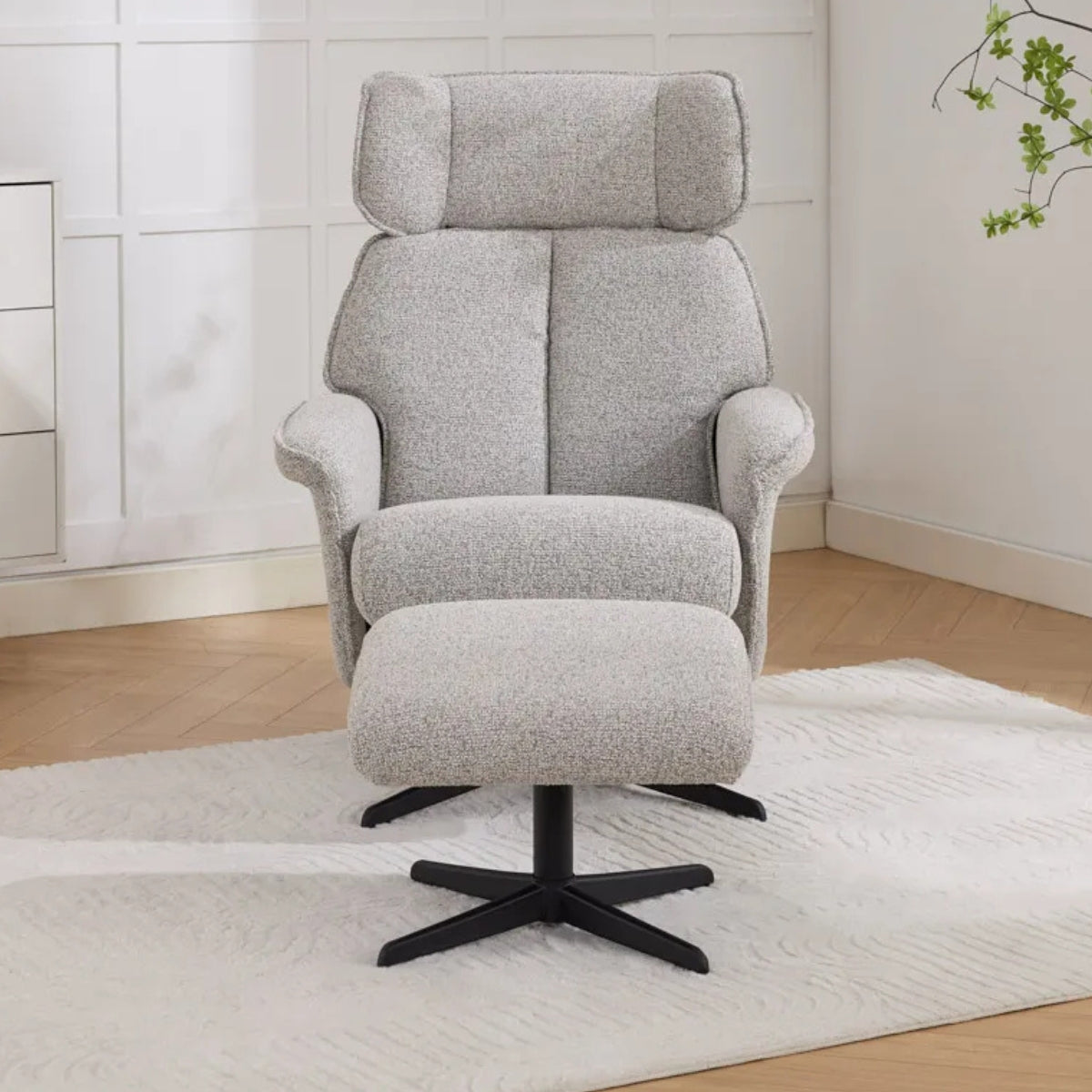 Ramone Fabric Swivel Chair and Footstool Grey - 4