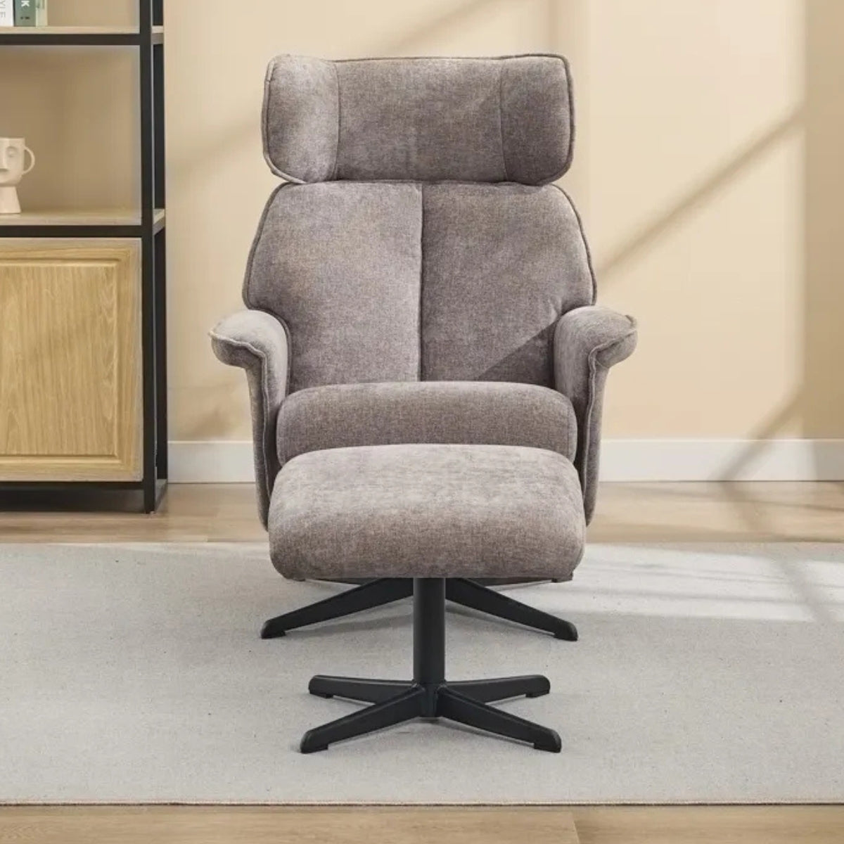 Ramone Fabric Swivel Chair and Footstool Stone - 4