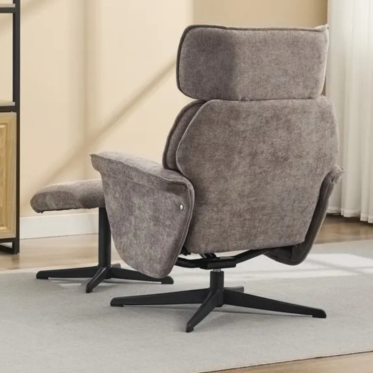 Ramone Fabric Swivel Chair and Footstool Stone - 5