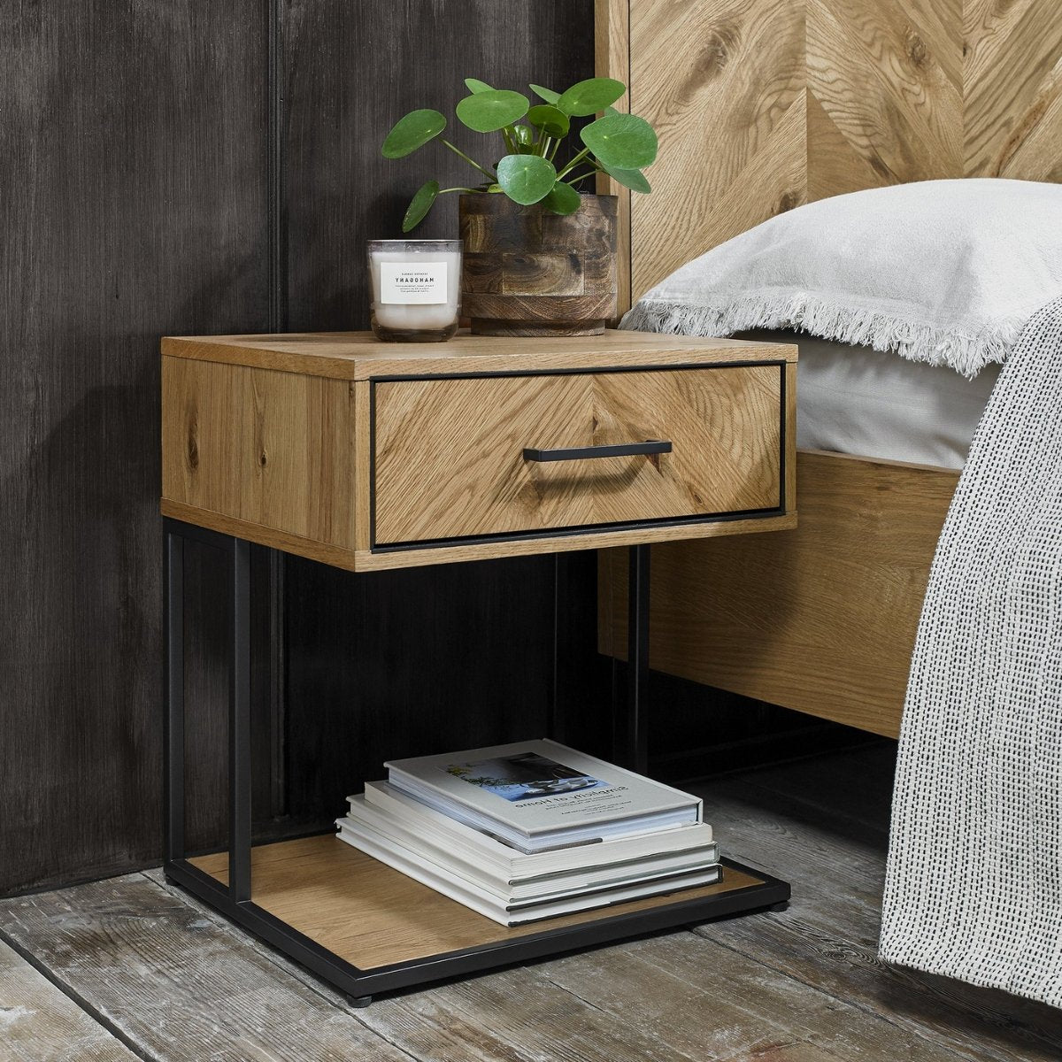 Riva Rustic Oak 1 Drawer Nightstand - 4