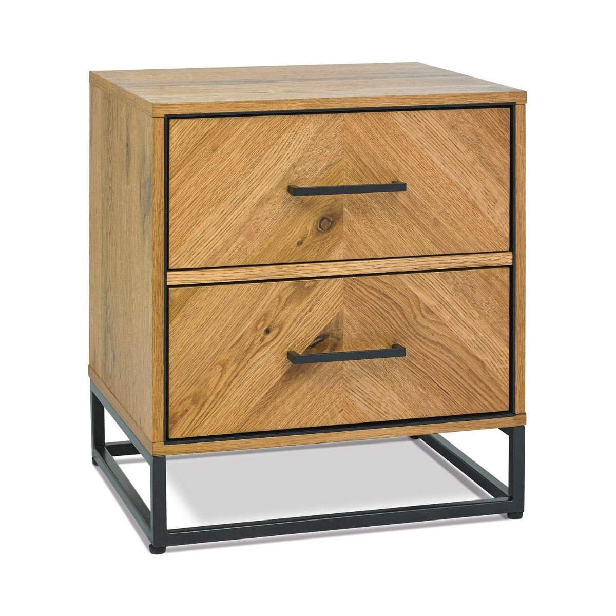 Riva Rustic Oak and Metal 2 Drawer Nightstand - 1