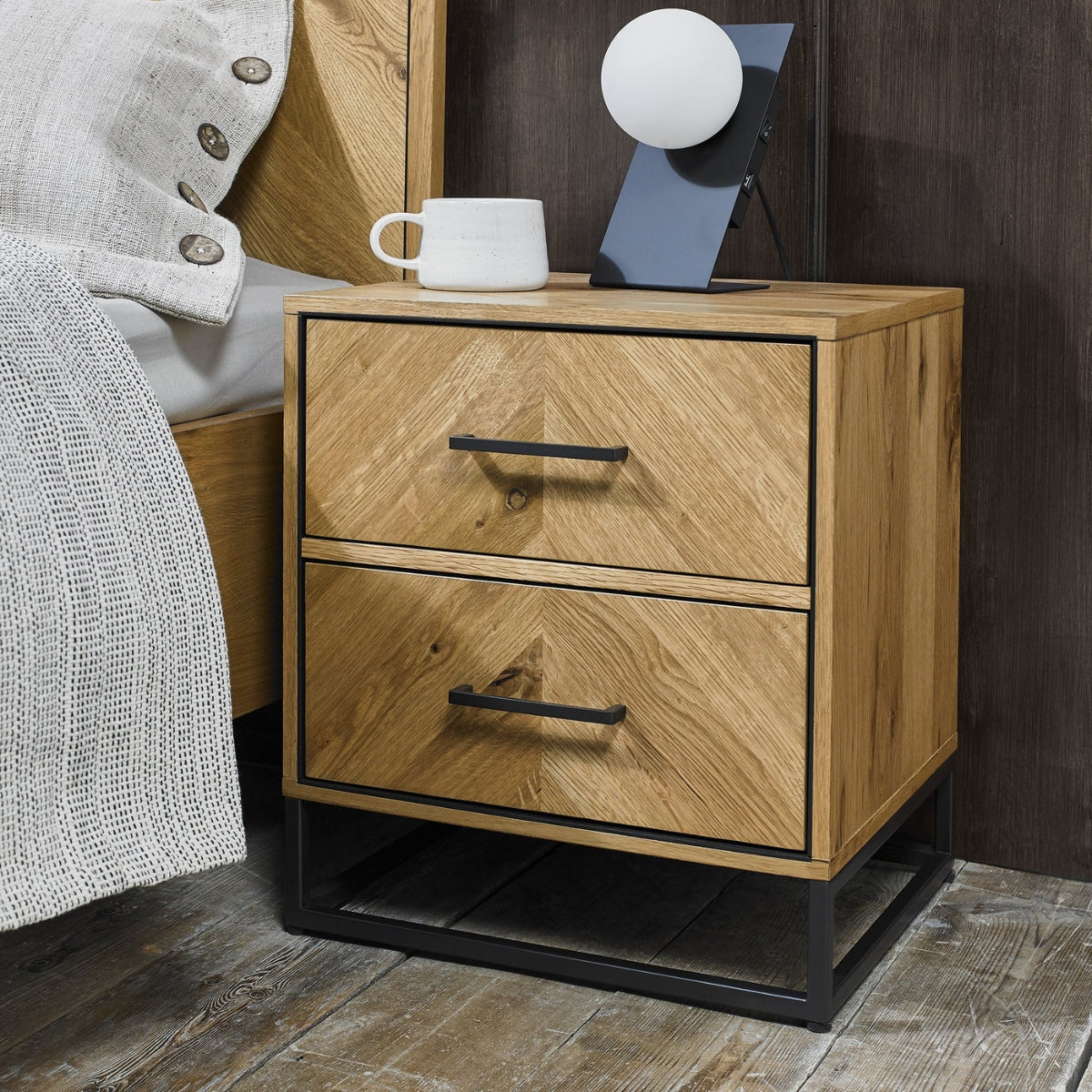 Riva Rustic Oak 2 Drawer Nightstand - 4