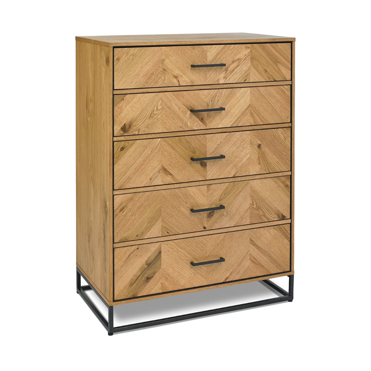 Riva Rustic Oak and metal 5 Drawer Tall Chest - 1