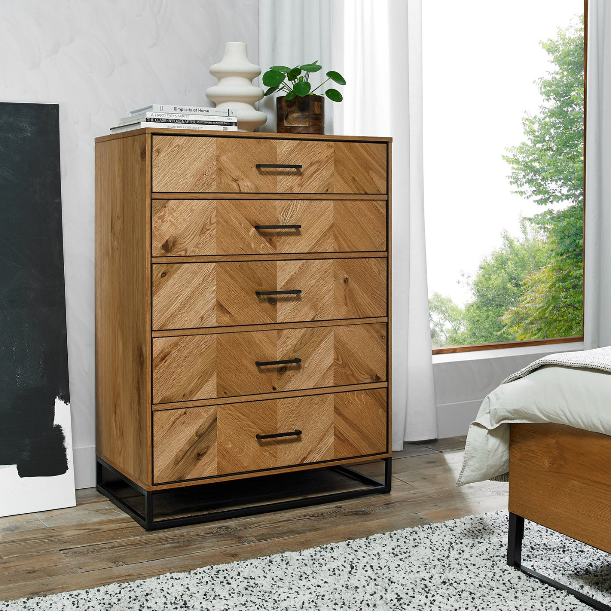 Riva Rustic Oak 5 Drawer Tall Chest - 4
