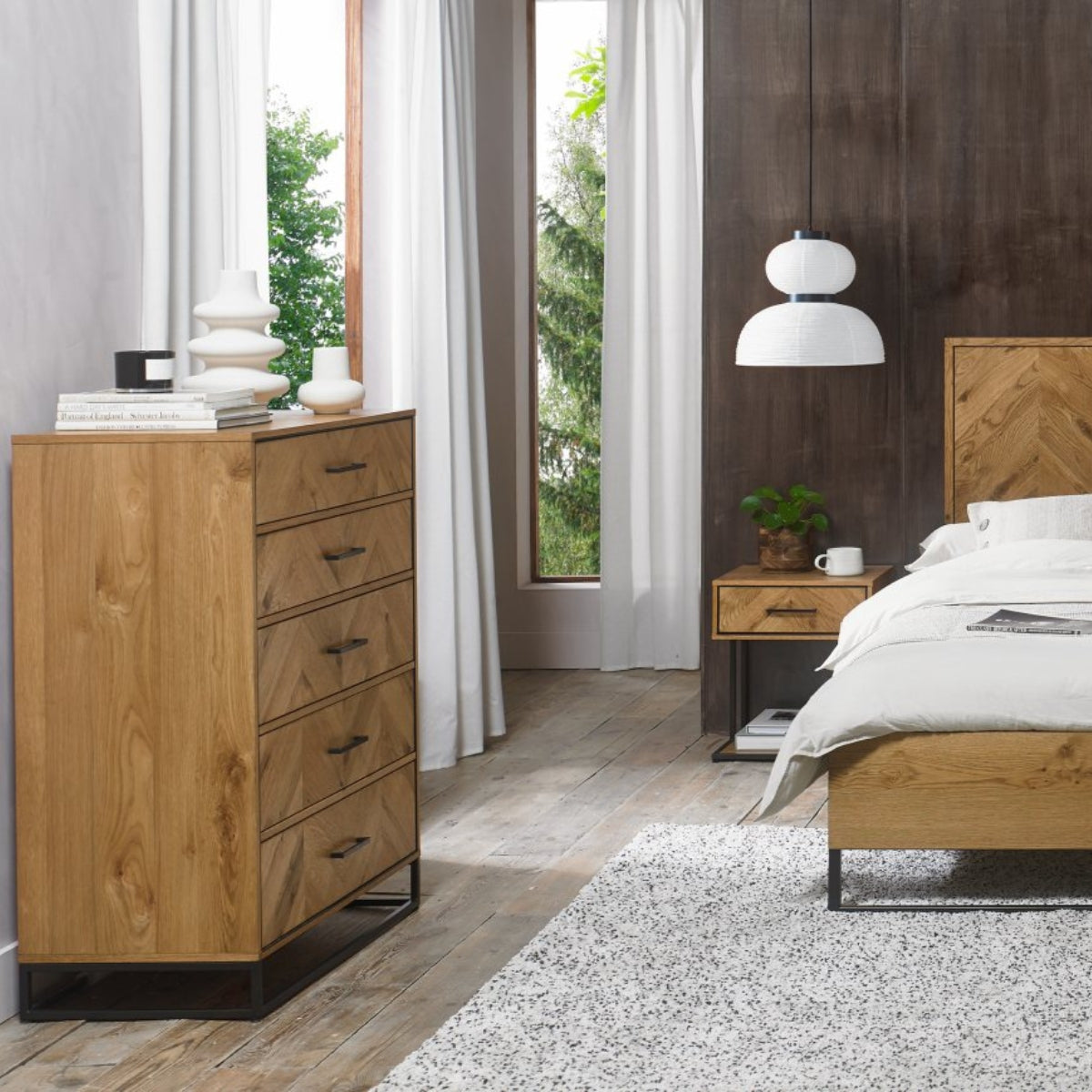 Riva Rustic Oak 5 Drawer Tall Chest - 7