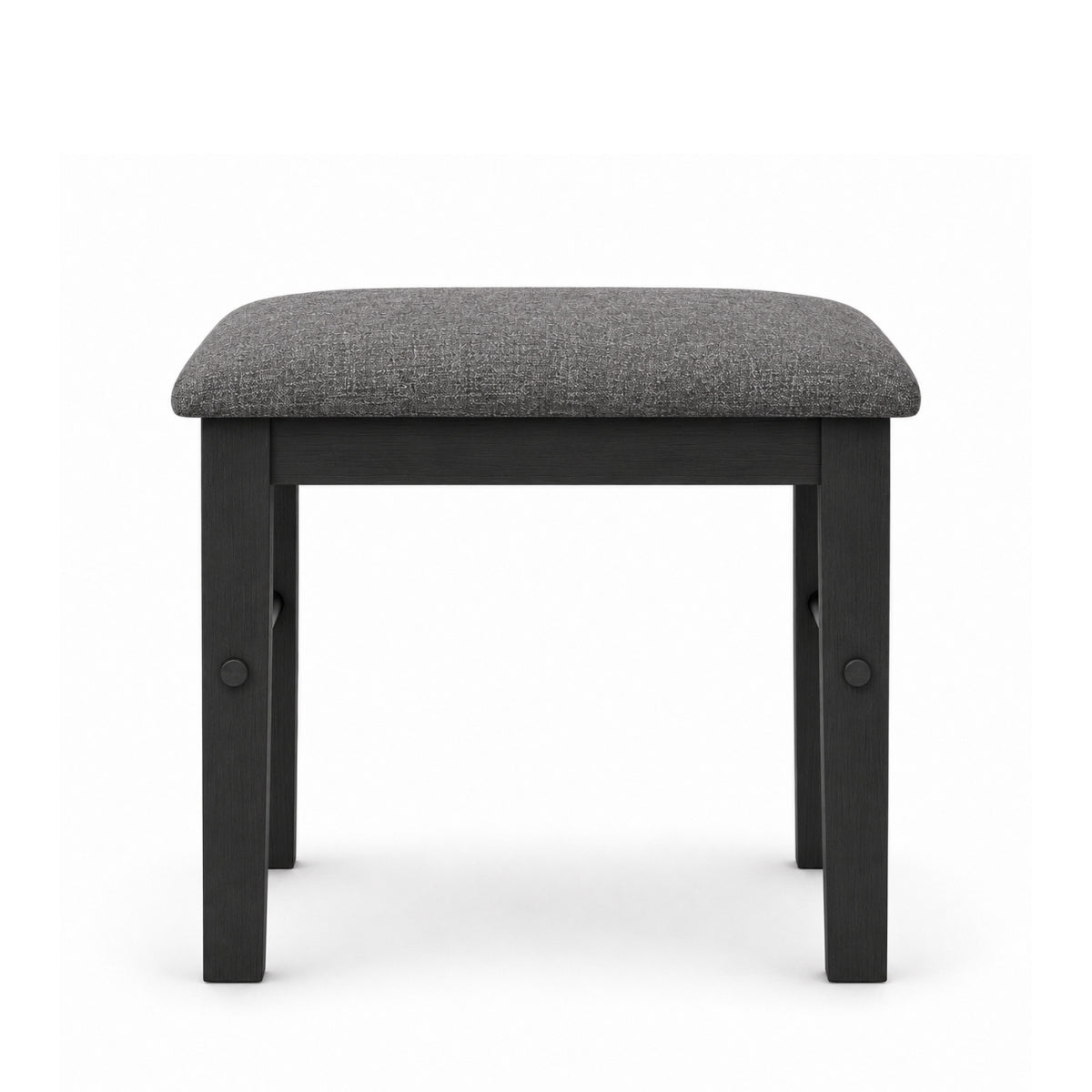 Rosalind stool with a dark grey upholstered seat cushion and a black wooden frame, shown from the front against a plain white background.